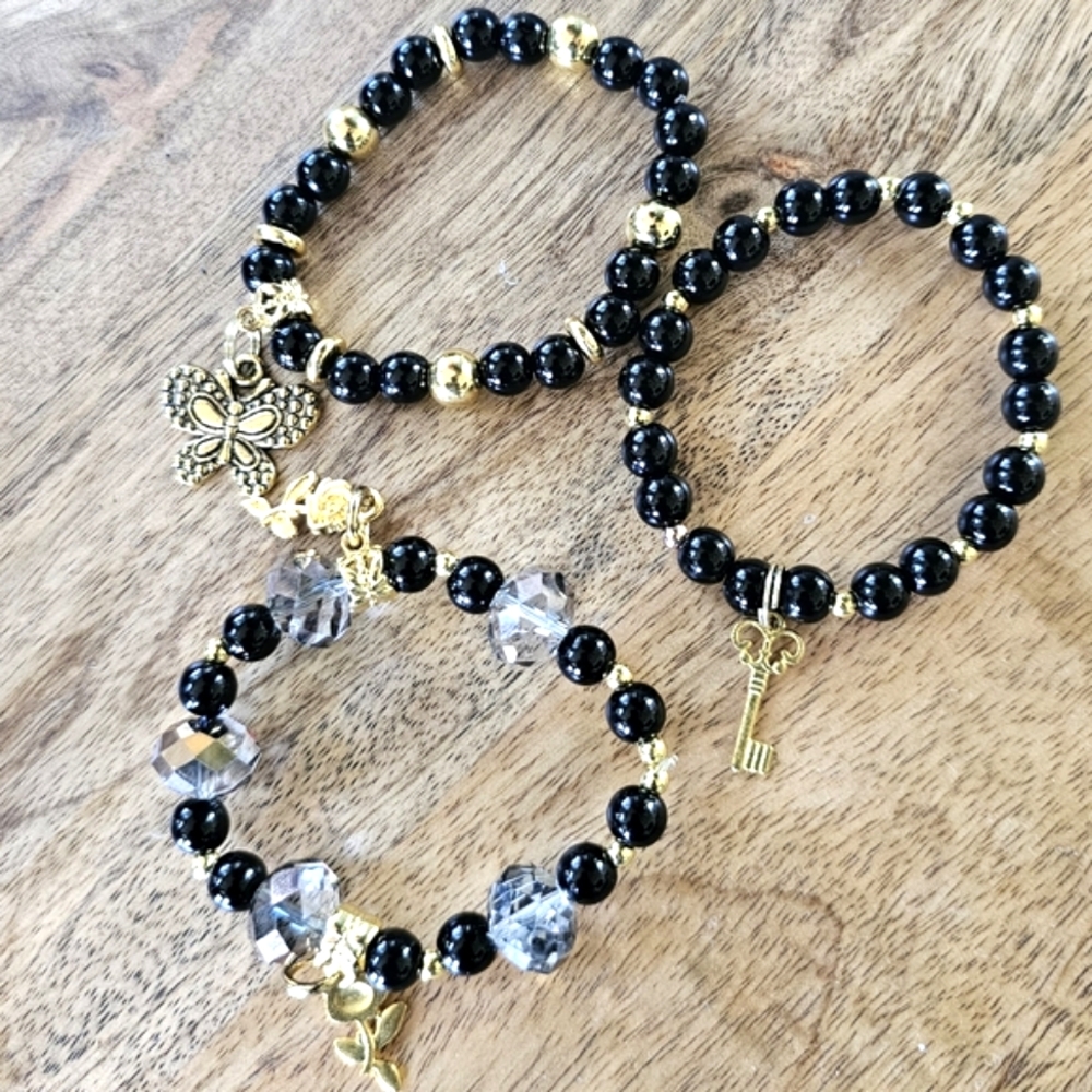 ❣️NEW❣️ Divine Key Creations Three Black and Gold Charms | One Size | Stretches